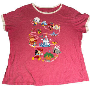 Walt Disney World Ringer T Shirt Womens XL Heathered Pink Park Life Mickey Mouse